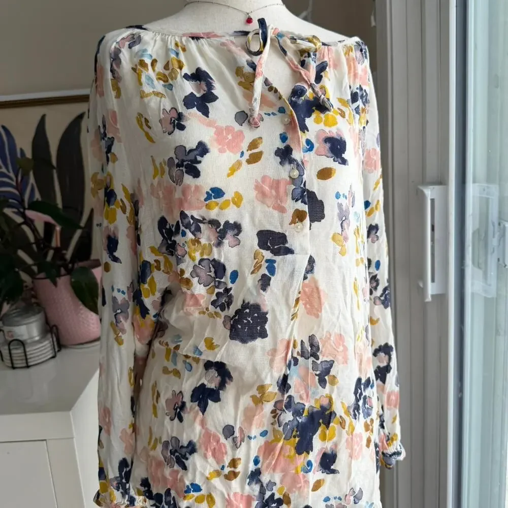 Lucky Brand Watercolor Floral Long Sleeve Blouse Large - Picture 1 of 5